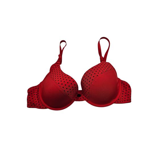 Vintage Y2K Rampage Intimates Sz 36C T Shirt Bra Red Black Polka Dot - Picture 2 of 6